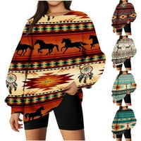 Geometrijski etnički tiskonirani zapadnjački pulover pokloni za žene Teen Girls Trendy Odjeća s dugim