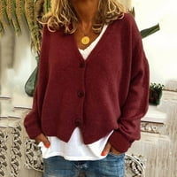 Ženski kardigan džemper pletena jakna Čvrsta boja s dugim rukavima Gumb Wine Winens Plus veličine kardigan