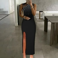 Ženski klirens ženske trendove za odmor ljetni rukav, pune boje seksi duga maxi haljina crna xxxl