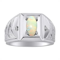 Muški prstenovi 14K bijeli zlatni prstenovi dizajner tkanja 7x ovalni dragulj i originalni pjenušava dijamantna prstena OPAL oktobar pire za muškarce, muške prstenove, zlatne prstenove veličine 8,9,10,11,12,13