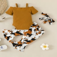 Thaisu 0-2Y dječja djevojka proljetna odjeća, remen s kratkim rukavima ROMPER + krava za ispis hlače