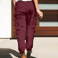 Ženske hlače sa visokim strukom Hlače udobne široke noge za vuču joggers hlače sa džepovima vino xxxl