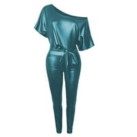 Objave za žene ljetne hlače Rompers Modni FAU kožni remen od ramena BodySuit Lady's JumpSuits Blue XL