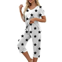 Žene ljetne pidžame Postavite casual kratkih rukava V izrez i kapri hlače sa džepovima za spavanje PJS