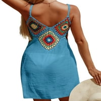 Žene Bikini Cover-Up-up Snimka mini plaža Summer Boho Vintage bez rukava bez vrata patchwork kratkih