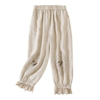 qolati pamučne posteljine za žene za žene Elastične pantastične pantalone u visokim strukom, ljetne
