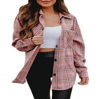 GENUISKIDS Flannel plaćene majice za žensko jaknu za jaknu niz gumb s dugim rukavima bluza s dugim rukavima vrhovi padajući proljetni odjeća sa džepom
