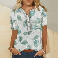 Košulje kratkih rukava za žene za žene Ljeto dolje Grafički Henley Tops casual labav fit bluza plava