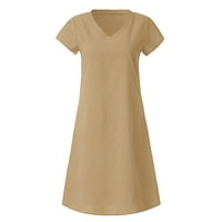 Clearsance Ljetne haljine za žene V-izrez boemijski čvrsti mini a-linijski klub Haljina s kratkim rukavima