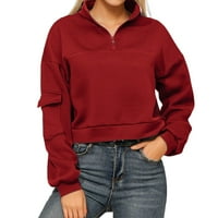 Kali_store Crewneck dukserica Ženska labava fit teška grafička majica s dugim rukavima Crvena majica