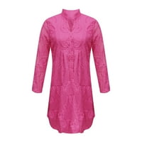 Mgohoen Ljetne haljine za žene izdubljene čipke casual labav V izrez ruffle dugih rukava Flowy Swing