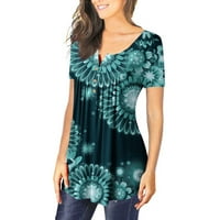 Ženske majice Plus size Ljetne žene Modni V- gradijentni tiskani tunički vrhovi tastera s kratkim rukavima