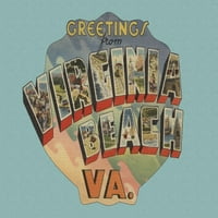 Virginia Beach, Virginia, Pozdrav, Veliki slov Priključak, Halftone, Contour, Lantern Press, Premium