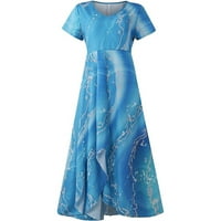 Haljine za žene cvjetne tiskanje kratkih rukava plisirane točne haljine nebesko plavo 12