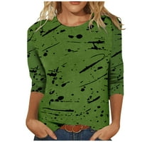 Bazyrey Womens Crew vrat na vrhu casual prugastog bluza ženski rukav slobodne tuničke majice zeleno