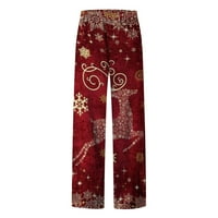 Ženske božićne salone hlače casual labavi montira visoke struke široke nogave hlače slatke tiskane duge
