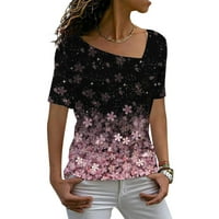 Vrhovi za žene kratki rukav ljetni modni casual čvrsta tiskana majica u boji Blok V rect t majice Dame