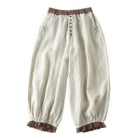Teretne pantalone za žene casual pantalone visoke struke Ležerne prilike kontrastne boje, silsko spajanje