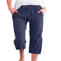 Sanviglor Womenske pantalone Solidne dno boje široke noge Capri hlače labavi pamučni posteljina pant