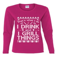 Piće i ja Roštilj stvari ružni božićni džemper Žene grafičke majice s dugim rukavima, Fuschia, 2xl
