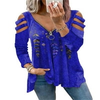 Paille žene šuplje Ležerne prilike Thee Colock blok Loungeweb majica V izrez Jesen pulover Tunička bluza