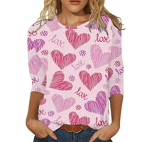 T majice za žene zaljubljeni uzorak tri četvrtina rukava s kratkim rukavima, bluza za majicu Jesenja