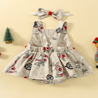 Thaisus Baby Girg Božićne odjeće, rukavica bez rukava za rub haljinu + traka za glavu