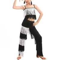 Youmu Girls Postavite latinoamerička bala za ples za kostim tassel Camisole Fringe hlače Moderna salsa
