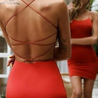 Žene Solid Boja Spaghetti Strap bez rukava Club Party Bodycon mini haljina crvena s
