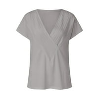 Daznico košulje za žene Ženske modne kratke rukave V izrez Torp TOP WOMENS Ljetni vrhovi Gray M