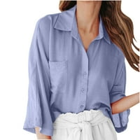 Yyeselk kardiganske majice za žene casual rever ovratnik V-izrez rukavi tunike Tundy Pure Color gumb dolje bluze sa džepom plave l