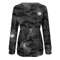 Ženske majice Žene Halloween Print Majica dugih rukava dukserica labav pulover TOP bluza TEE siva