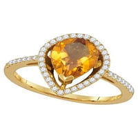 14KT Žuta zlatna ženska kruška citrinski dijamantski suzavac Prsten 1- CTTW