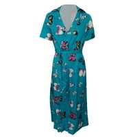 Ljetne haljine za žene žensko ležerno zavoj s kratkim rukavima tiskanje s dresima V-izrezom Dress Dress