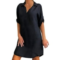 Crna suknja Čvrsta pamučna posteljina ženska haljina tunika