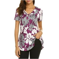 Odeerbi ljetni casual elegantni vrhovi za žene modna tiskana labava bluza kratki rukav V-izrez majica