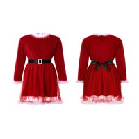 Ženska božićna haljina crvena plišana ovratnica A-line haljina dugih rukava Santa Claus baršunaste zabave