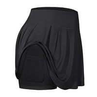 Xiuh Ženske mini suknje u boji sa džepom elastične struke ruffle suknje za žene crne s