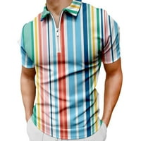 Muški polo majice Proljeće Nova 3D kolor prugasti ispisani ovratnik zatvarač zatvarač s kratkim rukavima