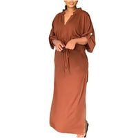 Safuny ženska maxi labava haljina čišćenje čvrste jesenske haljine za izradu elegantnog odmora za plažu