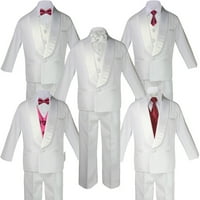 5- Dječaci Bijeli Satin šal Revel odijela Tuxedo Burgundy Satin Bow Dectie prsluk