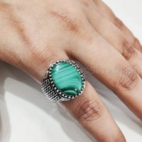 Malachit Mans prsten, prirodno zeleno malachit, duhovni, srebrni nakit, srebrni prsten, rođendanski