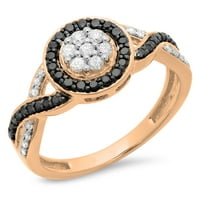 0. Carat 10k Rose Gold Okrugli bijeli i crni dijamantski ženski prsten za cvjetni prsten za cvijeće