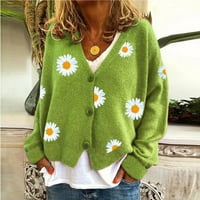 Women plus veličine čišćenje ženske modne zimske ležerne cvjetne tiskane košuljenim rukavima pleteni kardigan džemper