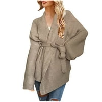 Oieyuz Knit Cardigan za žene Ležerni džemper sa rukavima sa remenima klasični kaput od punog boja