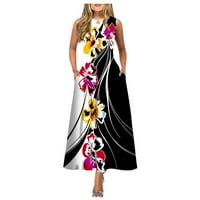 Clearsance Ljetne haljine za žene bez rukava A-line srednje duljine vruće prodaje okrugla dekolte cvjetna