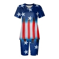 SKSLOEEg Workout Sets Plus veličine, američka zastava Štampani patriotski set Dvodijelni odjeća Ljeto