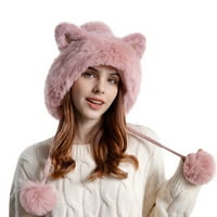 Prevelika beanie za žene toplo Fur krzno pompom kabeli pletenje labavo Fit Beanie Hladno vrijeme Zimska skijaška šešir ružičaste slobodne veličine