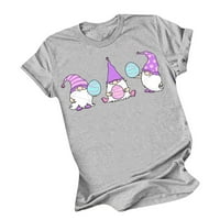 Žene uskrsne majice Labavi fit vrhovi ljetni kratki rukav casual gnome uskršnja jaja grafički bluza