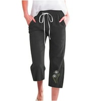 Capris za žene Ležerne prilike, pamučne posteljine hlače Visoko stručni labavi joga dukseri sa džepovima